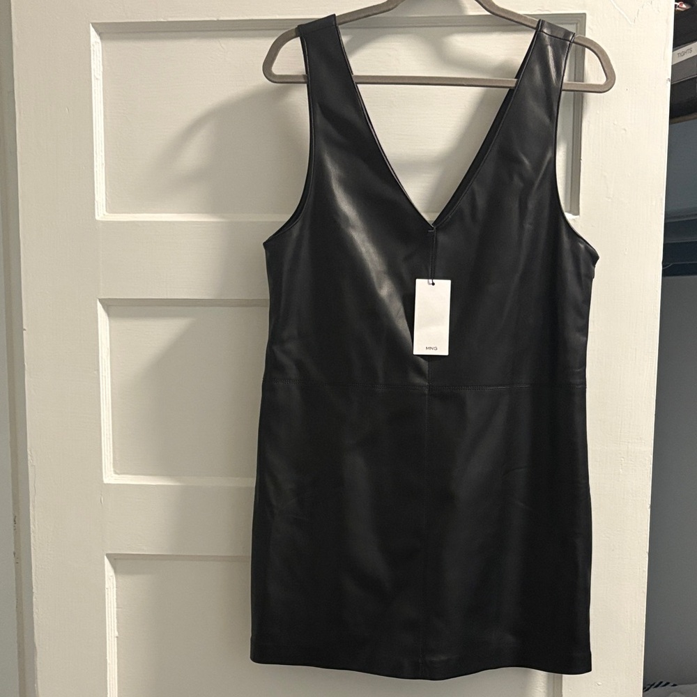 Mango mini faux leather Black Dress, NWT